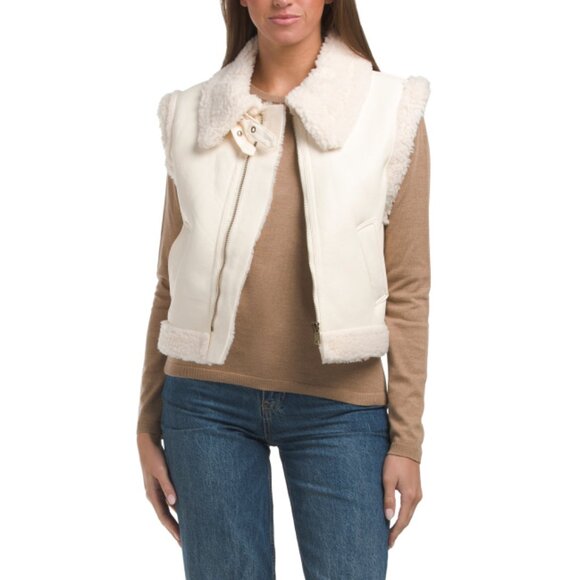 LOVE TREE Ivory Faux Fur And Faux Leather Detail Vest - Picture 1 of 2